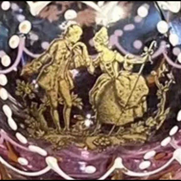 Alexandrite Antique Vase Glass Courting Couples Enamel .Bohemian Glass. - Picture 8 of 8